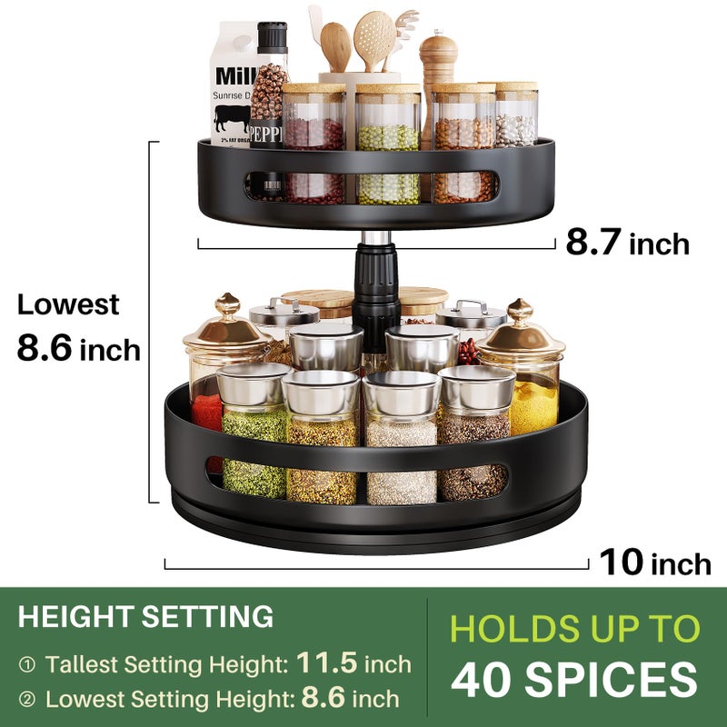 SAYZH Lazy Susan Organizer Spice Rack - 2 Tier Height Adjustable Spice Organization for Cabinet, Metal Seasoning Organizer Lazy Turntable Spice Organizer for Table Top Pantry Kitchen Storage (10 inch) - Image 4