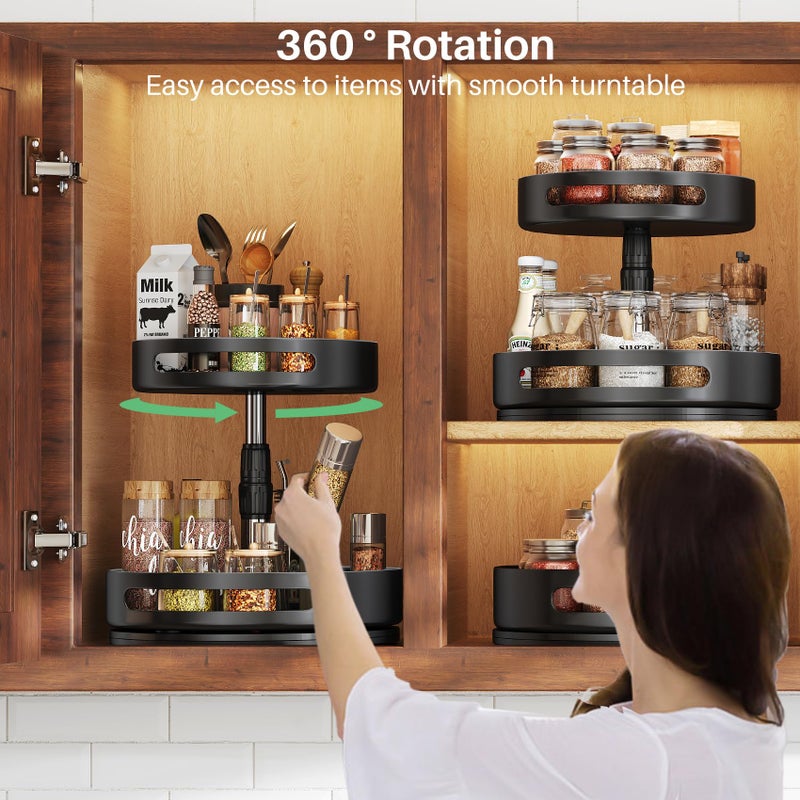 SAYZH Lazy Susan Organizer Spice Rack - 2 Tier Height Adjustable Spice Organization for Cabinet, Metal Seasoning Organizer Lazy Turntable Spice Organizer for Table Top Pantry Kitchen Storage (10 inch) - Image 3