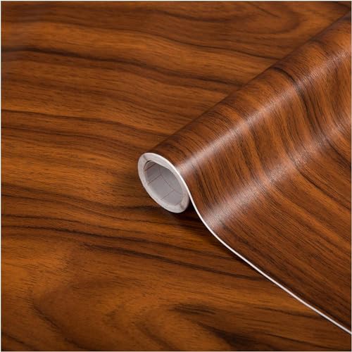HOMSUN Wall Stickers Kitchen Wood Wallpaper Shelf Liner, Furniture, Almirah, Wood Grain Wallpaper Waterproof Old Furniture Vinyl Stickers Wooden Door Wardrobe (12" X 78" Inch, Brown Wood) - Image 1