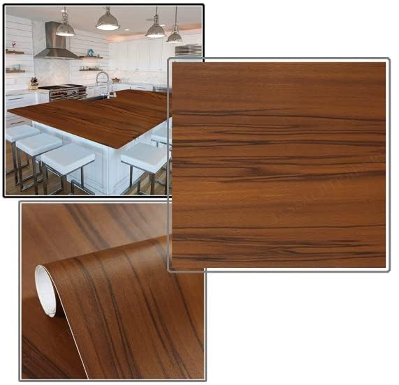 HOMSUN Wall Stickers Kitchen Wood Wallpaper Shelf Liner, Furniture, Almirah, Wood Grain Wallpaper Waterproof Old Furniture Vinyl Stickers Wooden Door Wardrobe (12" X 78" Inch, Brown Wood) - Image 5