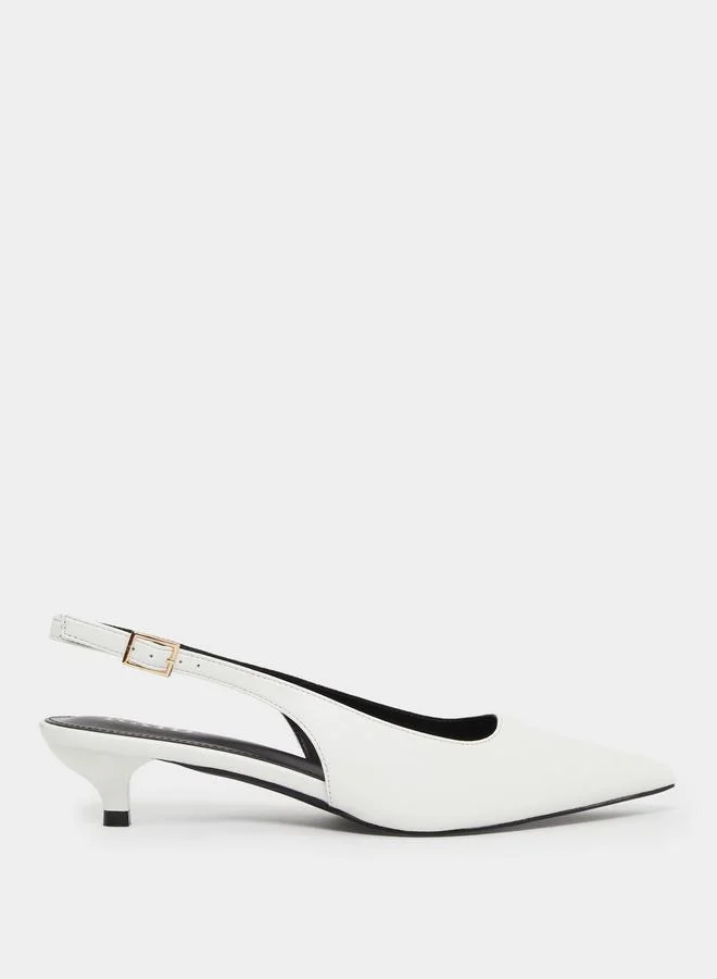 RAID Raid Zariya White Slingback Buckle Kitten Heel Shoes