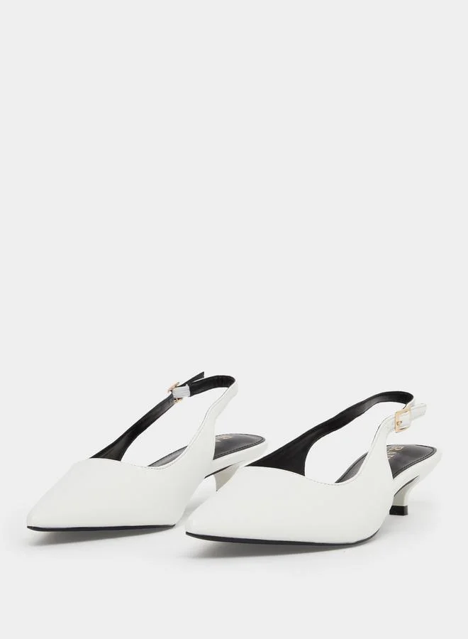 RAID Raid Zariya White Slingback Buckle Kitten Heel Shoes