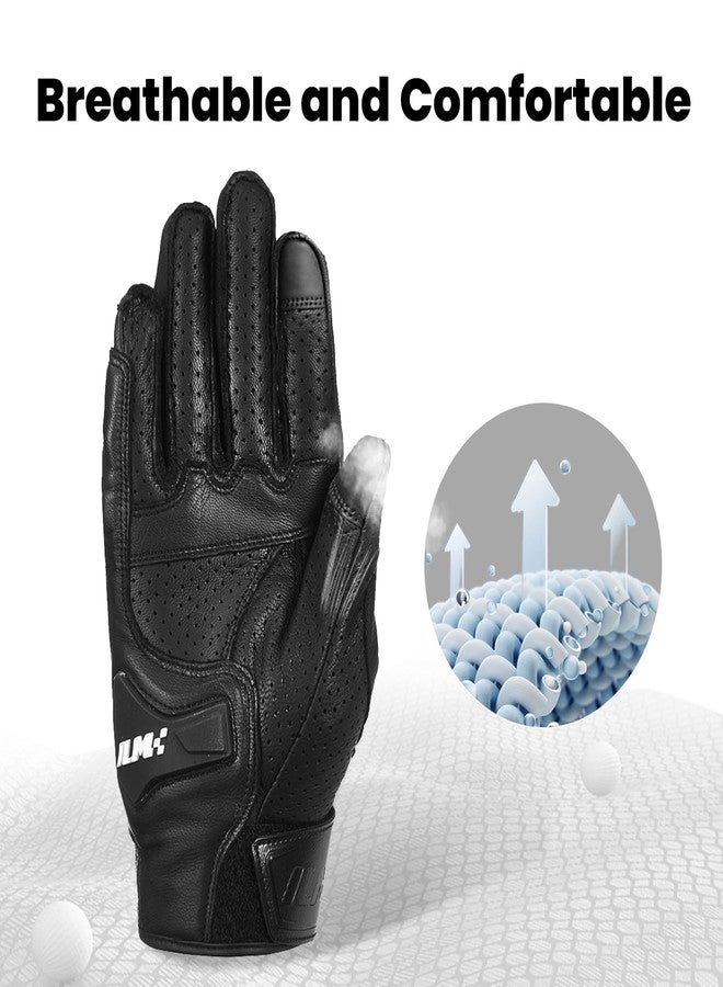 ILM Goatskin Leather Motorcycle Motorbike Powersports Racing Gloves Touchscreen for Men and Women Model DN01(L, Black Perforated) - Image 5