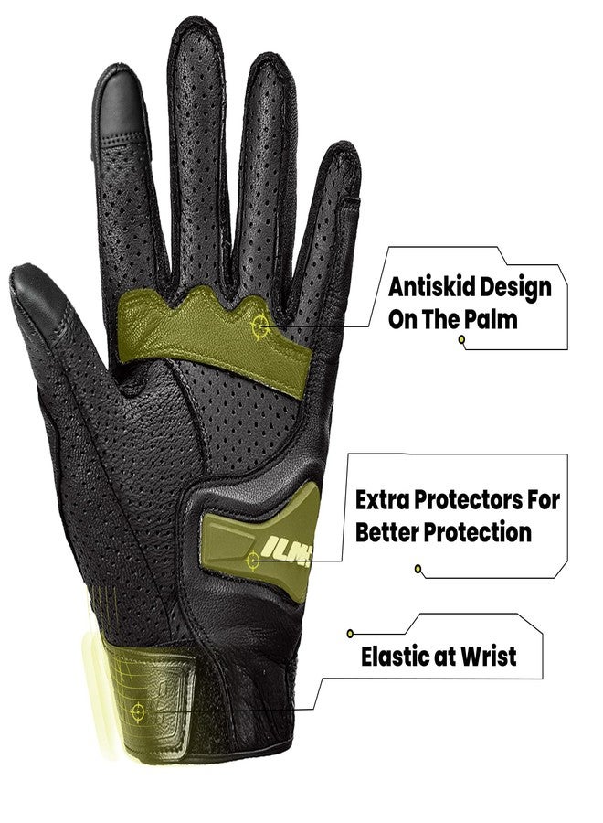 ILM Goatskin Leather Motorcycle Motorbike Powersports Racing Gloves Touchscreen for Men and Women Model DN01(L, Black Perforated) - Image 4