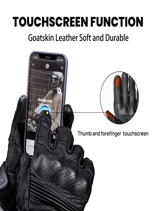 ILM Goatskin Leather Motorcycle Motorbike Powersports Racing Gloves Touchscreen for Men and Women Model DN01(L, Black Perforated) - Image 3