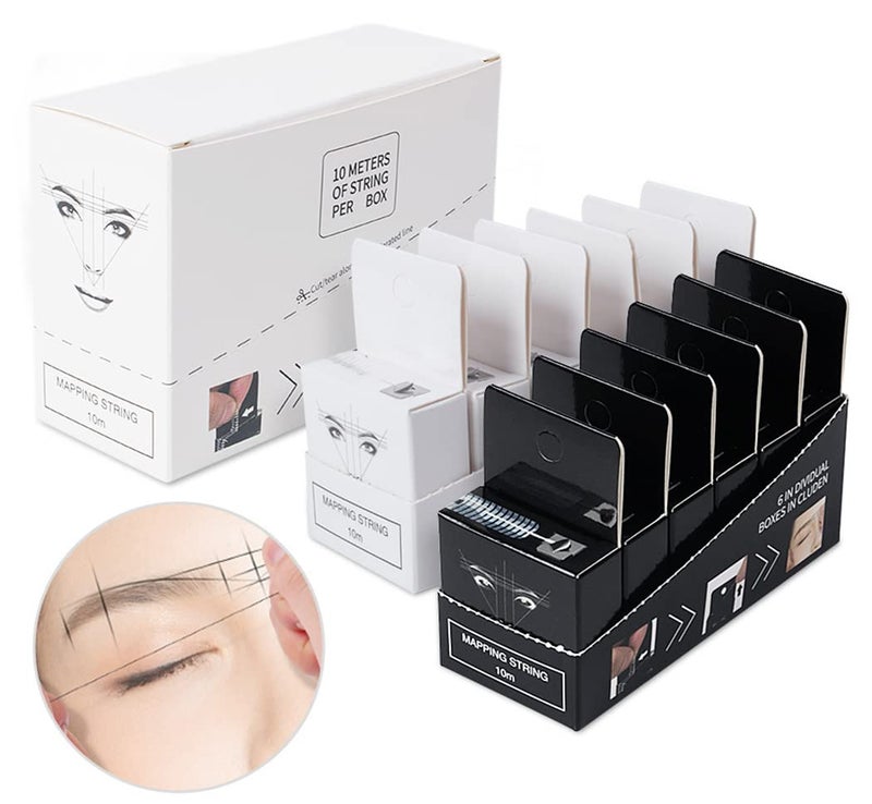 XIAOYU 10M Brow PreInked Eyebrow Mapping String Measuring Tool for Marking Symmetrical Eyebrows 6PCS White Ink  6PCS Black Ink