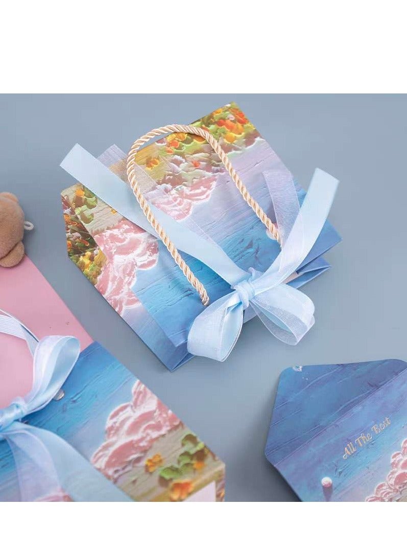 6 Pieces Ramadan Eid Luxury Gift Paper Bags 3D Flowers Mountain Sky Design Oil Painting Paperboard Bags with Two Ribbons - Image 2