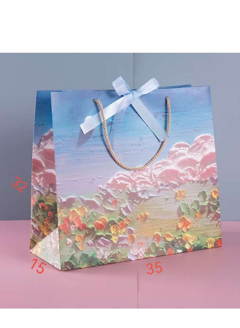 6 Pieces Ramadan Eid Luxury Gift Paper Bags 3D Flowers Mountain Sky Design Oil Painting Paperboard Bags with Two Ribbons - Image 5