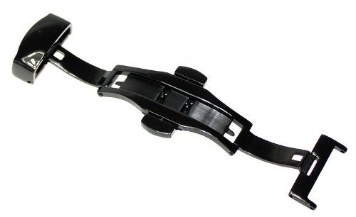 RECHERE 22mm Stainless Steel Push Button Butterfly Deployment Clasp For Leather Watch band Strap Black - Image 2