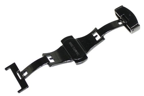 RECHERE 22mm Stainless Steel Push Button Butterfly Deployment Clasp For Leather Watch band Strap Black - Image 3