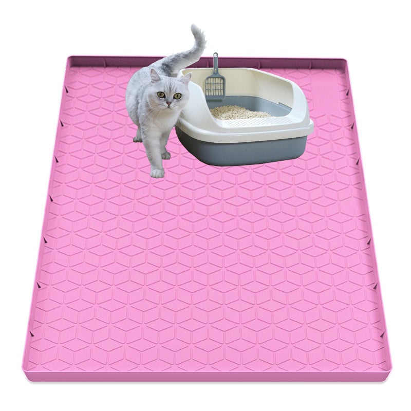 Jacooxi Cat Litter Mat, Silicone Large Cat Mat for Litter Box - 34x22 in, Waterproof & Non-Slip, Durable & Easy Clean, Pink - Image 1