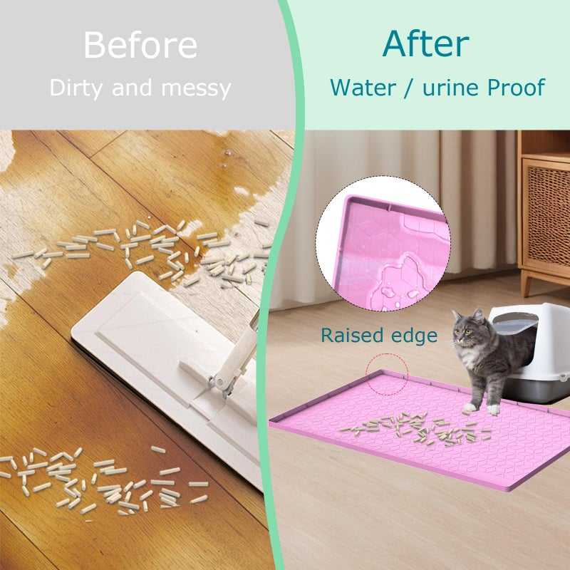 Jacooxi Cat Litter Mat, Silicone Large Cat Mat for Litter Box - 34x22 in, Waterproof & Non-Slip, Durable & Easy Clean, Pink - Image 5