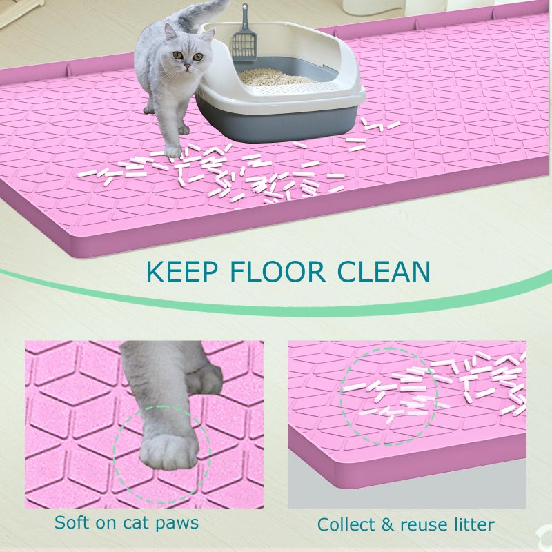 Jacooxi Cat Litter Mat, Silicone Large Cat Mat for Litter Box - 34x22 in, Waterproof & Non-Slip, Durable & Easy Clean, Pink - Image 2