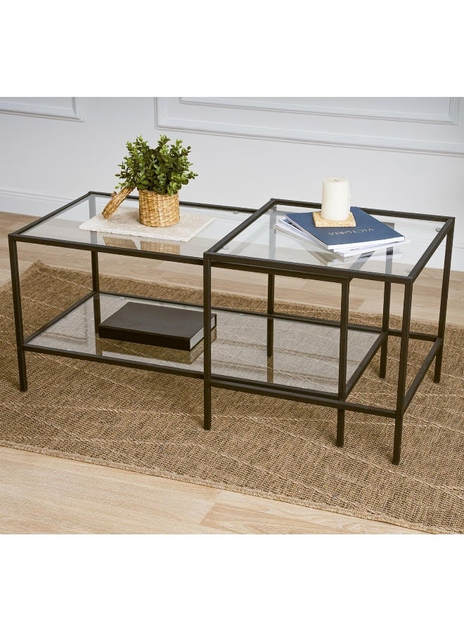 Hometaste Contemporary Elegance: Pre-Assembled 2-Piece Glass Coffee Table Set For Living Room And Home Office - Sleek Square And Rectangular Design With Crystal Clear Glass