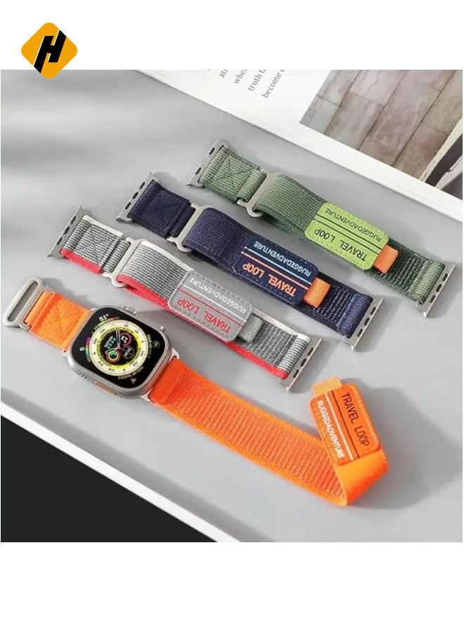 Modified Nylon Strap Compatible with Apple watch Series Ultra 2 | 9 | 8 Ultra | 8 | 7 | 6, 49/45/44/42 mm, Breathable Nylon Strap with Buckle adhesive closing