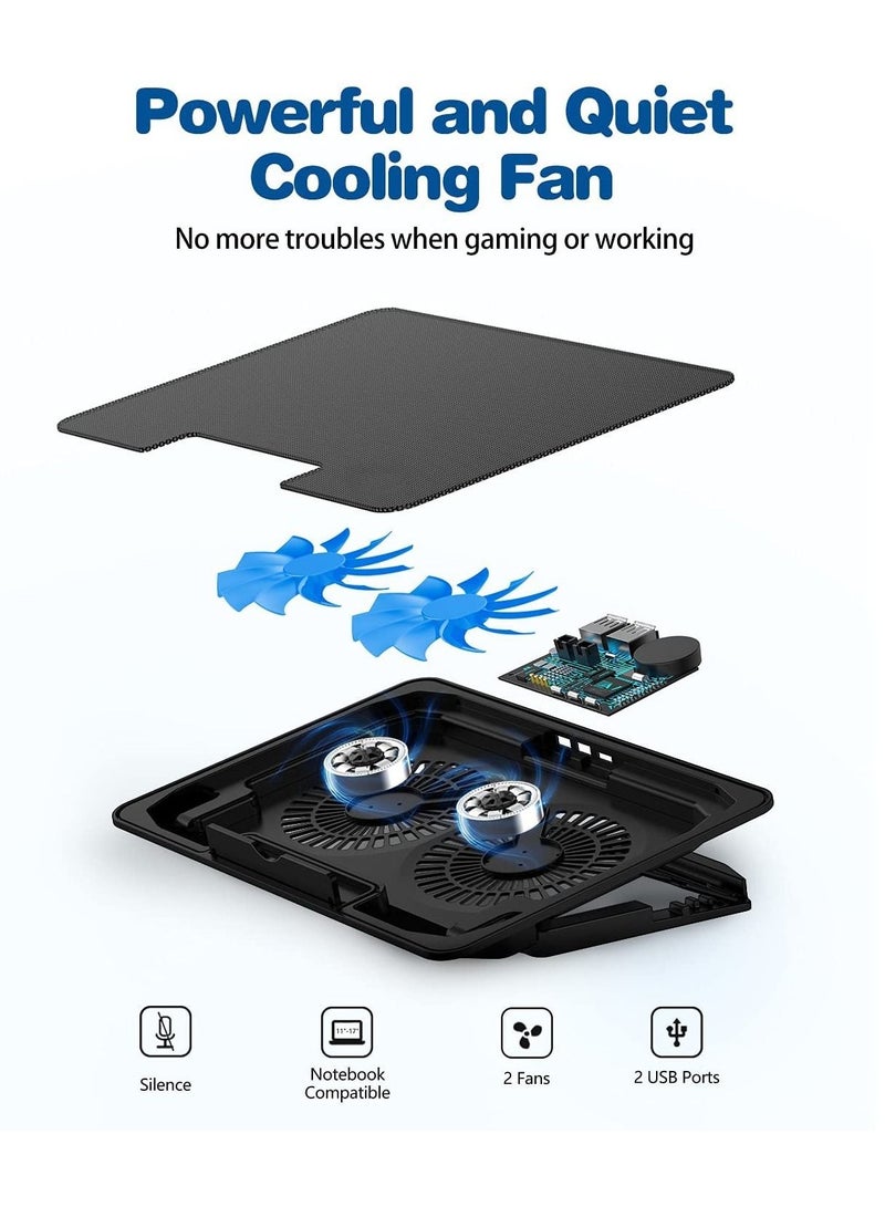 Excefore Laptop Cooling Pad,7-16 Inch Ultra Notebook Slim Portable USB Powered (2 Quiet Big Fans), Gaming Laptop Cooler 1200RPM, 6 Heights Adjustment, 2 USB Port - Image 2