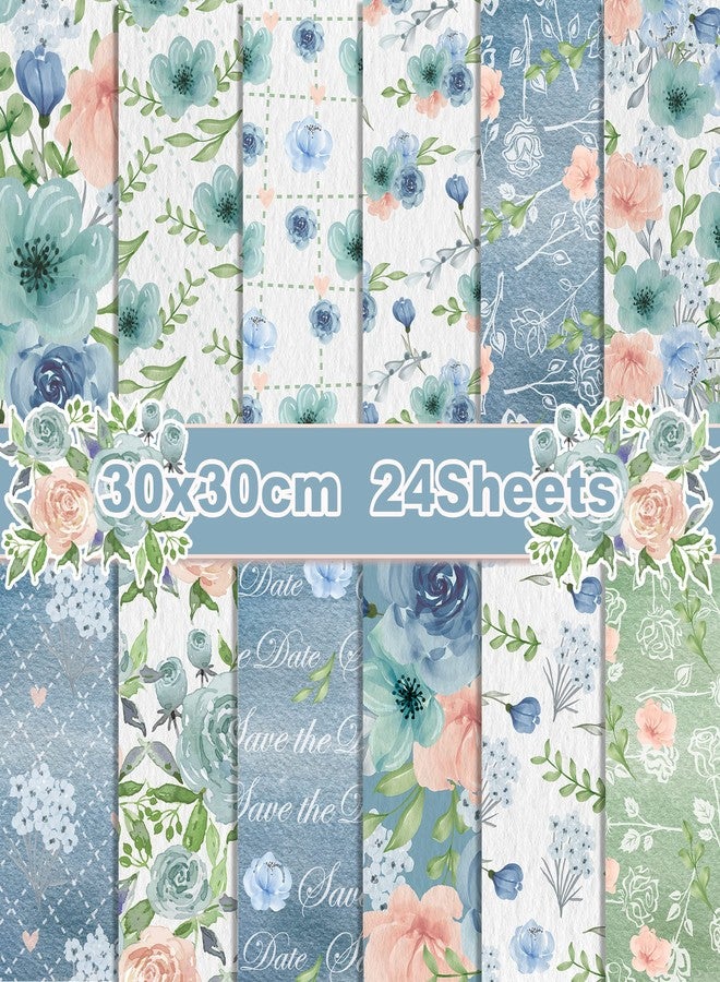 JOINFANXIN Vintage Watercolor Blue Roses Scrapbook Paper Pad,24 Pcs Pattern Double-Sided Decopodge Paper,Cardstock Paper for Scrapbooking DIY Decorative Background Cardmaking Supplies Craft Paper - Image 2