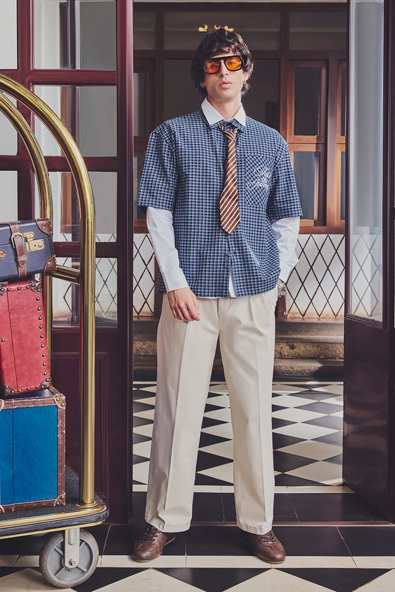 SNITCH Late Checkout Embroidered Box Fit Checks Shirt