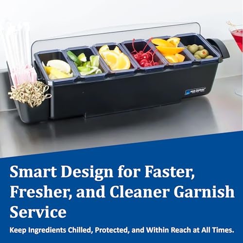 San Jamar Dome Garnish Center 5 Tray with Caddies for Kitchen, Bar, And Restaurants, Plastic, 9 Pints, Black - Image 5