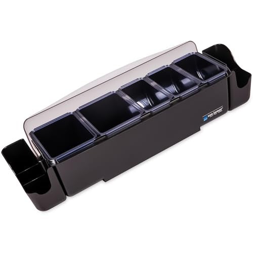 San Jamar Dome Garnish Center 5 Tray with Caddies for Kitchen, Bar, And Restaurants, Plastic, 9 Pints, Black - Image 1