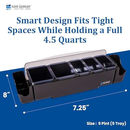 San Jamar Dome Garnish Center 5 Tray with Caddies for Kitchen, Bar, And Restaurants, Plastic, 9 Pints, Black - Image 4