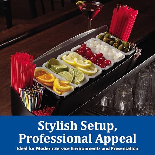 San Jamar Dome Garnish Center 5 Tray with Caddies for Kitchen, Bar, And Restaurants, Plastic, 9 Pints, Black - Image 3