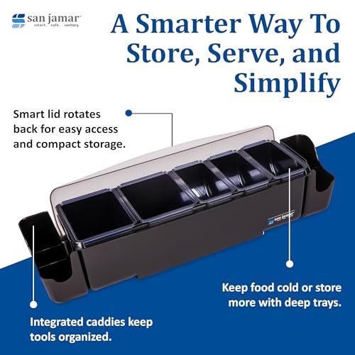 San Jamar Dome Garnish Center 5 Tray with Caddies for Kitchen, Bar, And Restaurants, Plastic, 9 Pints, Black - Image 2