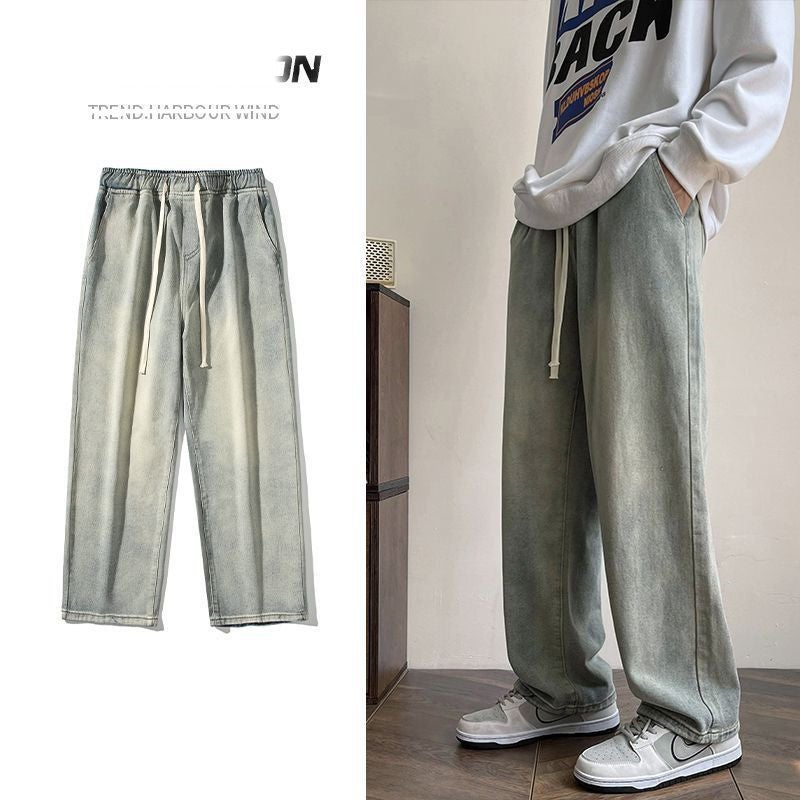American Style High Street Yellow Mud Dyed Vintage Jeans Men'S And Women'S Summer Loose Straight Wide Leg Pants Instagram Style Trendy Brand Long Pants - Image 2