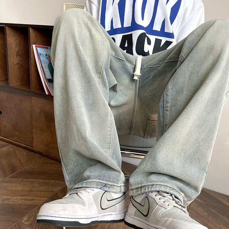 American Style High Street Yellow Mud Dyed Vintage Jeans Men'S And Women'S Summer Loose Straight Wide Leg Pants Instagram Style Trendy Brand Long Pants - Image 5