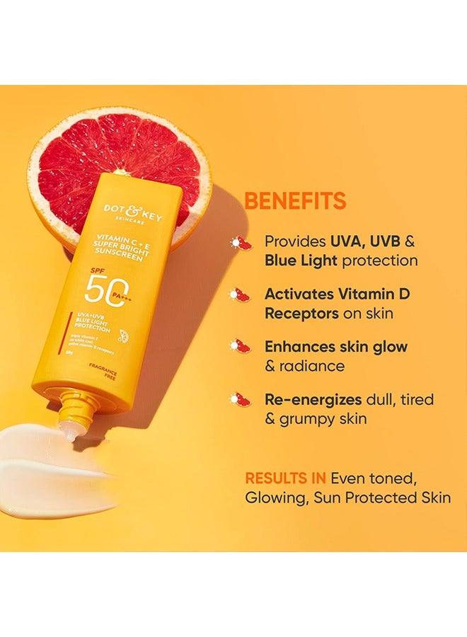 Dot & Key Vitamin C + E Super Bright Sunscreen SPF 50 Water-Light UVA/UVB and Blue Light Protection   For Even Toned and Glowing Skin   With Liquid SPF 50+++   No White Cast  For All Skin Types  80g… - Image 3