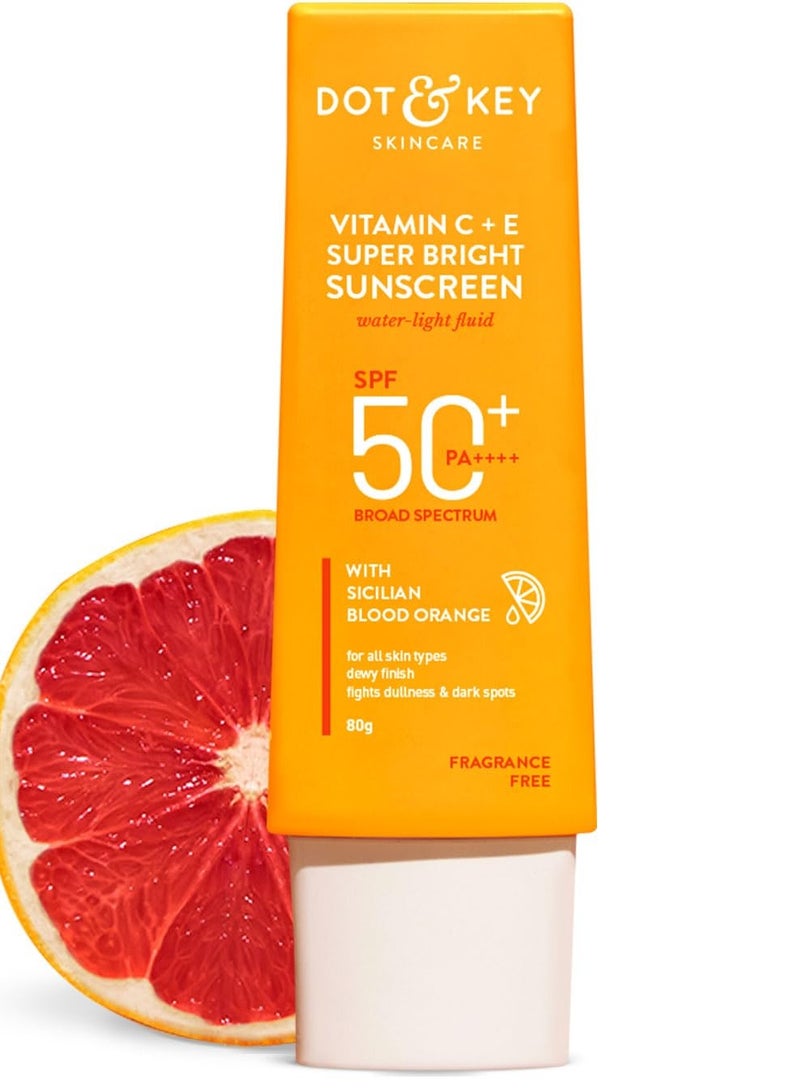 Dot & Key Vitamin C + E Super Bright Sunscreen SPF 50 Water-Light UVA/UVB and Blue Light Protection   For Even Toned and Glowing Skin   With Liquid SPF 50+++   No White Cast  For All Skin Types  80g… - Image 1
