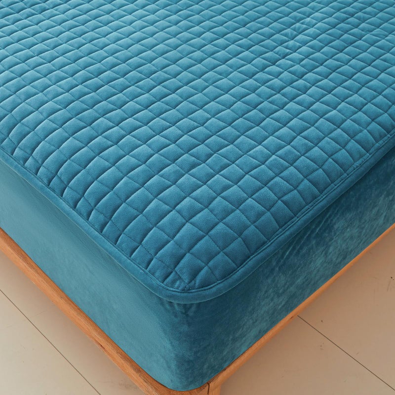 LweiPsqLin Quilted Flannel Fitted Sheets,Soft Flannel Fleece Mattress Top- Suitable for Fall and Winter,Fitted Deep Pocket Up to 15''. (Blue, Twin) - Image 4