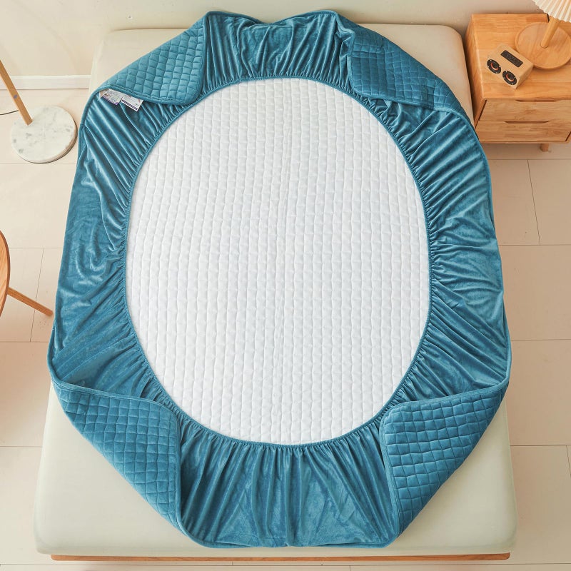 LweiPsqLin Quilted Flannel Fitted Sheets,Soft Flannel Fleece Mattress Top- Suitable for Fall and Winter,Fitted Deep Pocket Up to 15''. (Blue, Twin) - Image 5