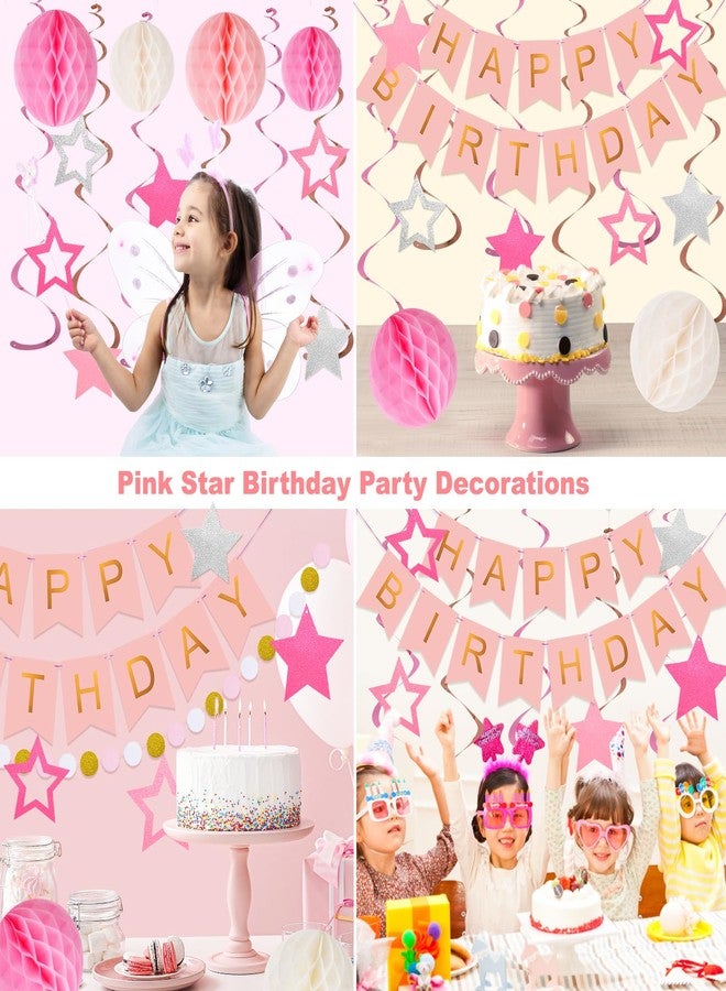 meowtastic Birthday Decorations, Happy Birthday Banner with Honeycomb Balls, Stars Hanging Swirls Streamers, Circle Dots Garland, Happy Birthday Party Decorations for Women Men Boys Girls (Pink) - Image 4