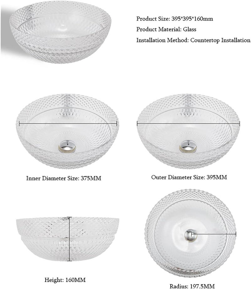 B Backline Luxury Glass Basin | Table Top Wash Basin | Counter Top Glass Bowl Basin For Bathroom & Livingrooms 42 X 42 X 18 Cm (White Transprent) (5 Years Warrenty) - Image 5