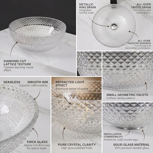 B Backline Luxury Glass Basin | Table Top Wash Basin | Counter Top Glass Bowl Basin For Bathroom & Livingrooms 42 X 42 X 18 Cm (White Transprent) (5 Years Warrenty) - Image 3