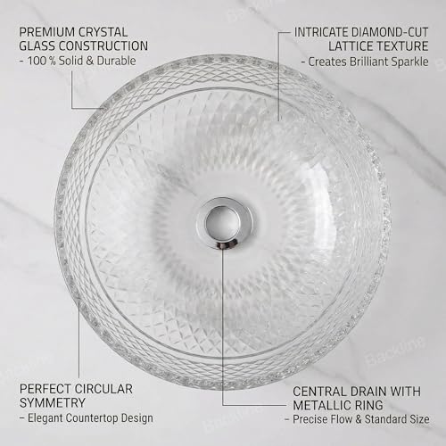 B Backline Luxury Glass Basin | Table Top Wash Basin | Counter Top Glass Bowl Basin For Bathroom & Livingrooms 42 X 42 X 18 Cm (White Transprent) (5 Years Warrenty) - Image 2