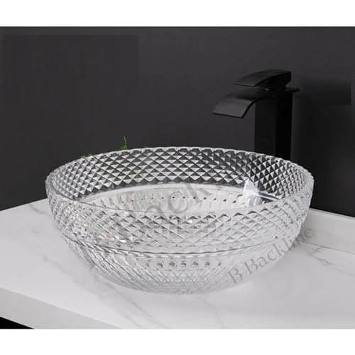 B Backline Luxury Glass Basin | Table Top Wash Basin | Counter Top Glass Bowl Basin For Bathroom & Livingrooms 42 X 42 X 18 Cm (White Transprent) (5 Years Warrenty) - Image 1