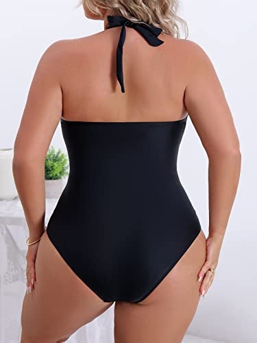B2prity Women's Slimming One Piece Swimsuits Tummy Control Bathing Suit Halter Swimwear for Big Busted Curvy Woman A-Black - Image 4