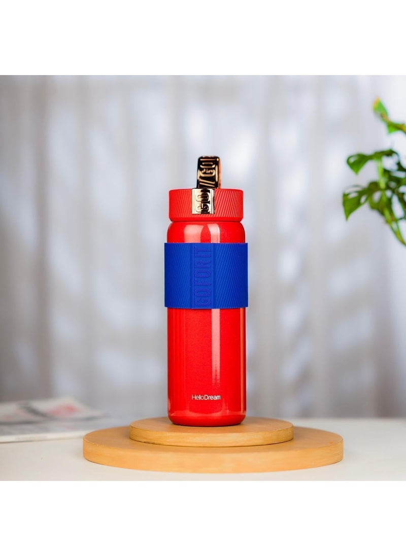 RAJWILA STORE Rajwila Stainless Steel Vacuum Insulated Water Bottle 500ml Hot Cold Thermos Flask Leak Proof with Wide Mouth Strap for Home Office Gym Sports School Outdoor Red  - Image 1
