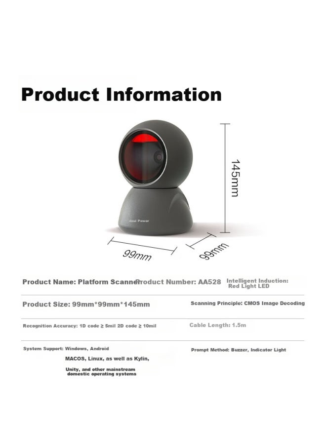 Deli Barcode Scanner, Scanning Platform For Cashier Payment And Medical Insurance, Express Delivery Inquiry, Traceability, Spare Parts Warehouse, Supermarket Payment Scanner Box, Two-dimensional Product Barcode Quick And Stable Aa528 - Image 2