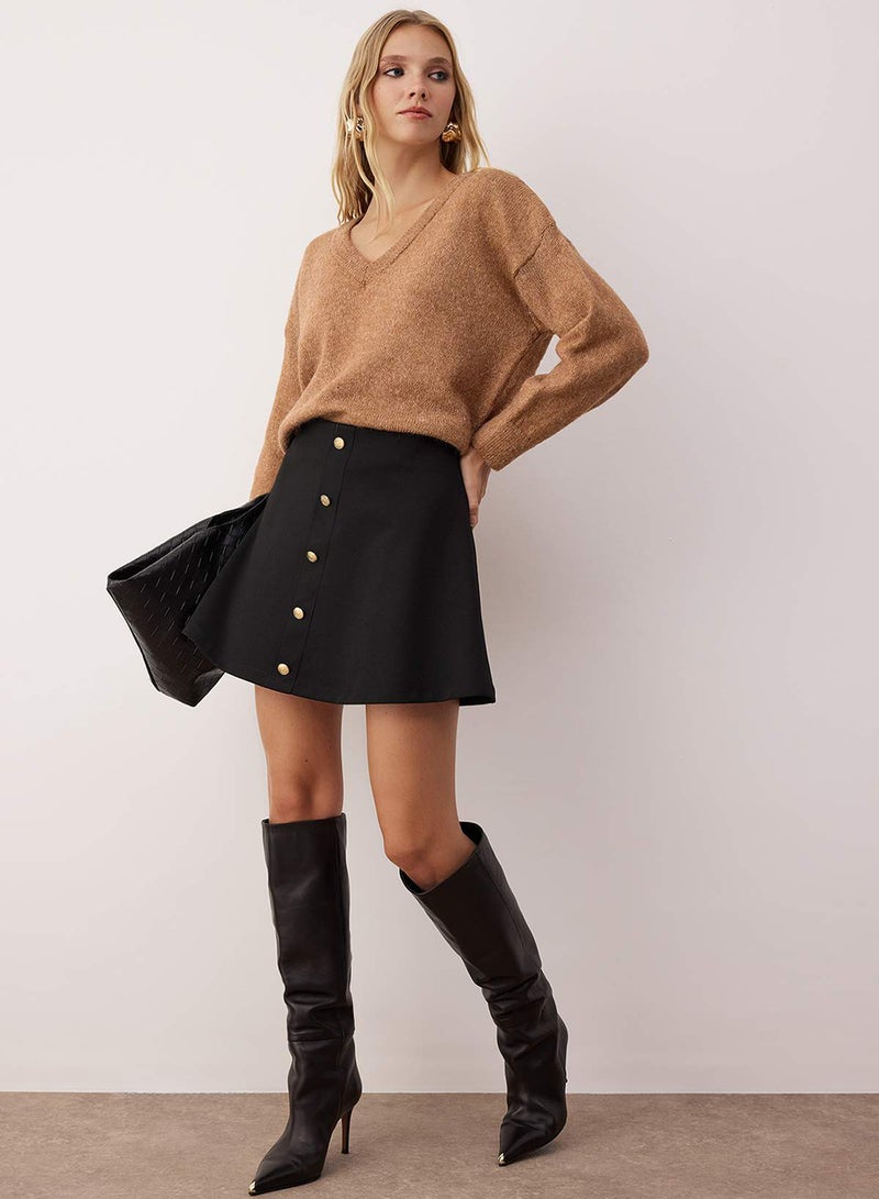 trendyol Black a Line/ALine Cutout Button Knitted Mini Skirt - Image 1