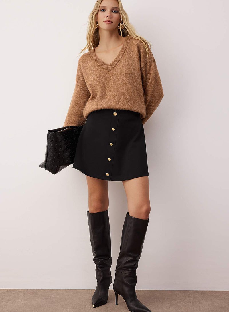 trendyol Black a Line/ALine Cutout Button Knitted Mini Skirt - Image 2