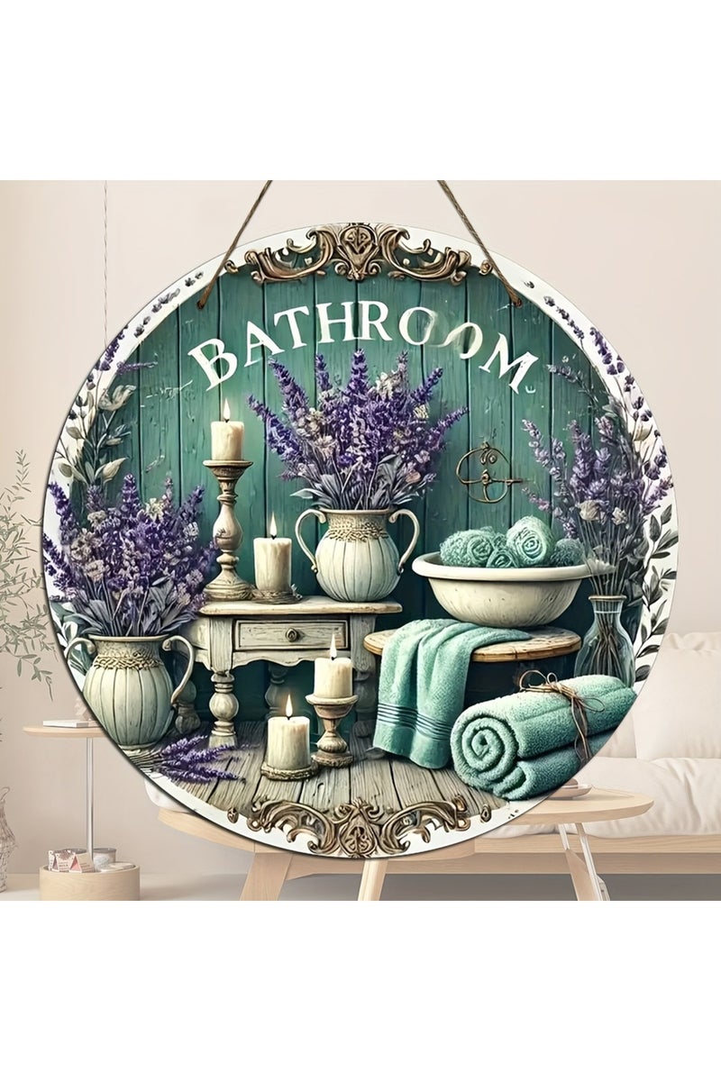 erorex MULTI Country Style Wooden Bathroom Wall Hanging Decoration - Lavender and Candle Theme, Round Woode