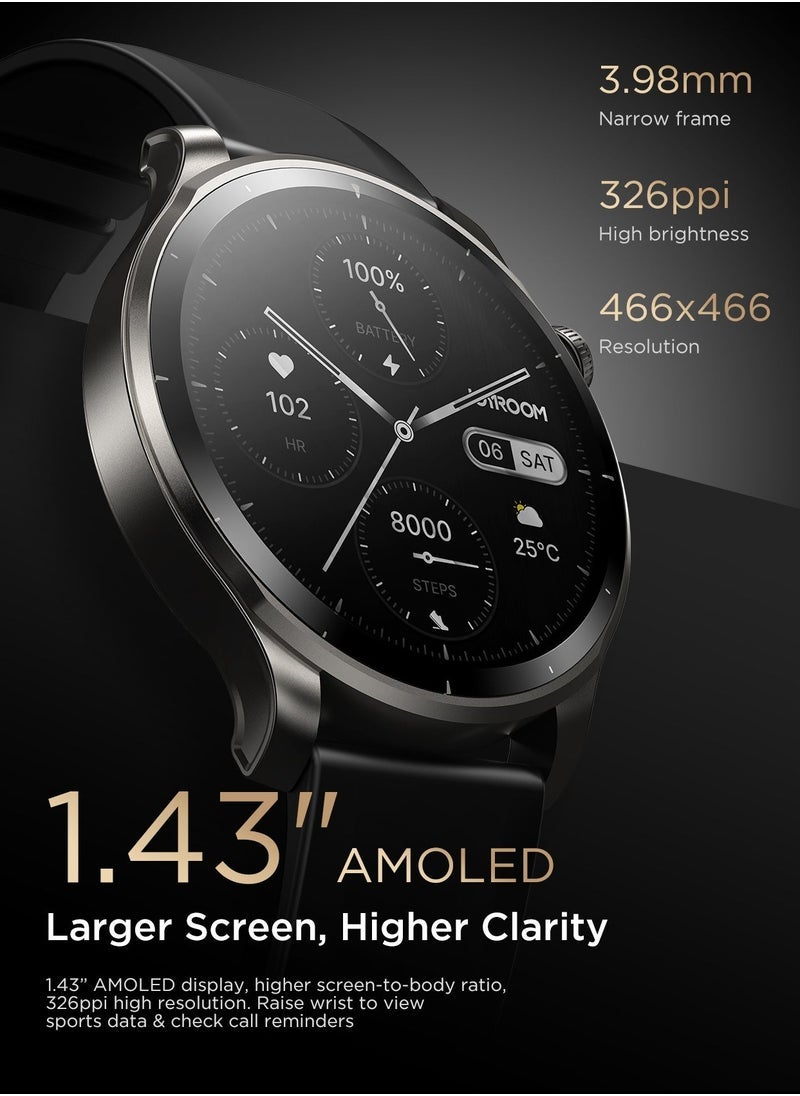 ELTRAZONE Venture Series Smart Watch – 1.43" AMOLED Display, Bluetooth 5.3 Connectivity, 20-Day Battery Life, Waterproof, Fitness & Health Tracking, Call Answering, Compatible with Android & iOS – Sleek Design, Black - Image 2