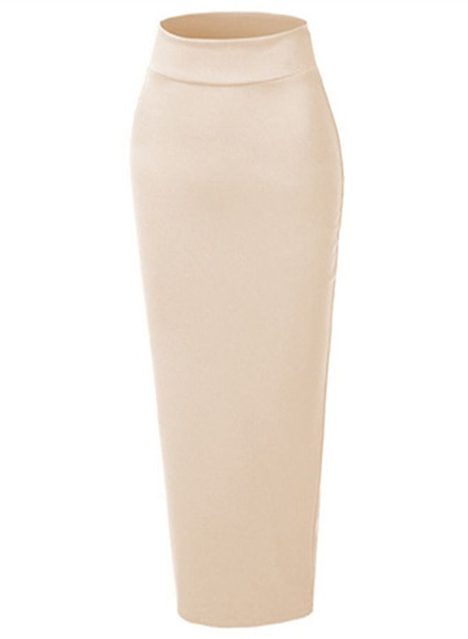 Loquat High Waist Tight Solid Color Skirt Beige - Image 1