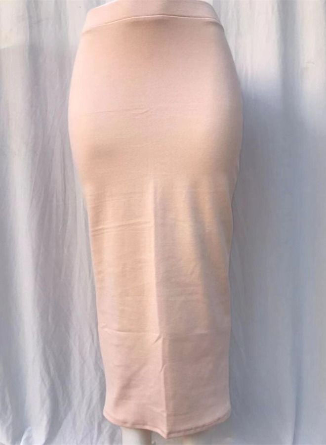 Loquat High Waist Tight Solid Color Skirt Beige - Image 2