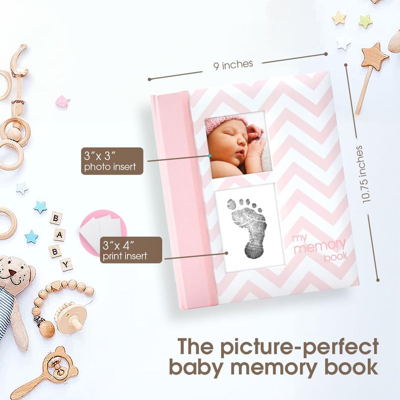 pearhead Baby Memory Book, First 5 Years Baby Milestone Book, Pregnancy Journal, Gender Neutral Newborn Keepsake, With Clean-Touch Ink Pad For Baby's Handprint or Footprint, Pink Chevron - Image 2