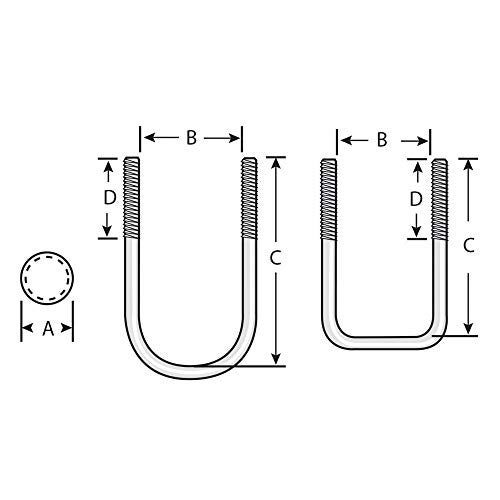 Tie Down Engineering 86216 Zinc-Plated Round U-Bolt - 3/8"-16 Diameter x 1-3/4" Width x 4-13/16" Depth - Image 2