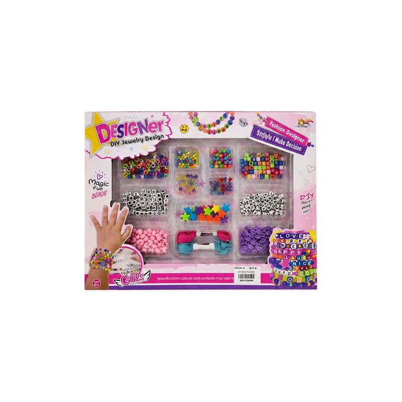 Designer DIY Jewellery Making Kit for Girls, Bracelet and Necklace Beads Set with Letter Beads, Colourful Craft Activity Toy - Image 1